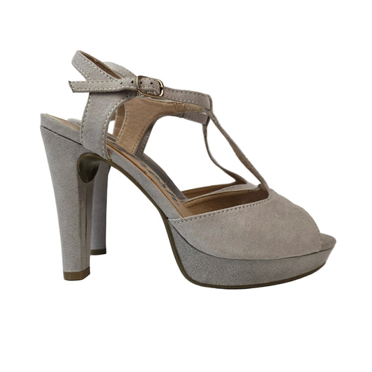 Sandalia de Tacón Refresh Color Hielo en Antelina con Tira en T – Pasarela Concept