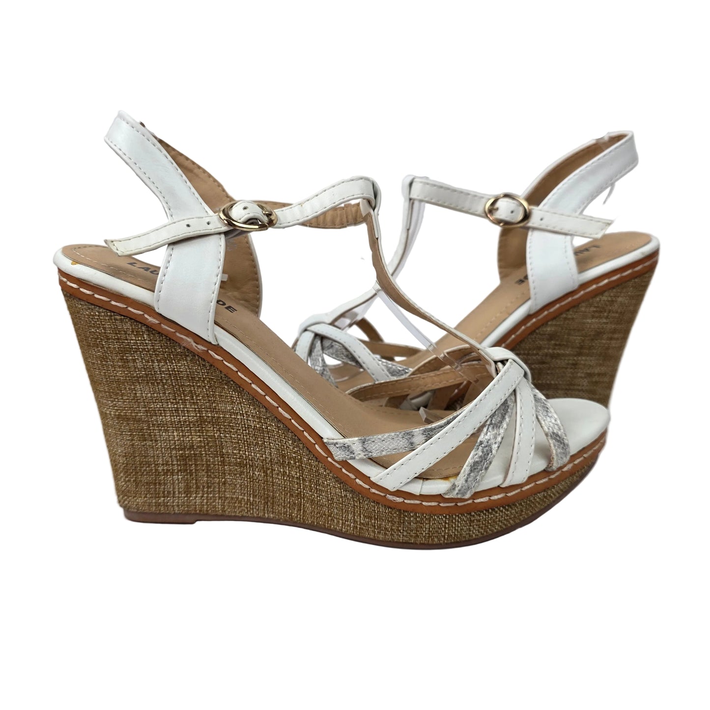 Sandalia de Cuña Pasarela Concept Blanca y Plata con Diseño Tricolor