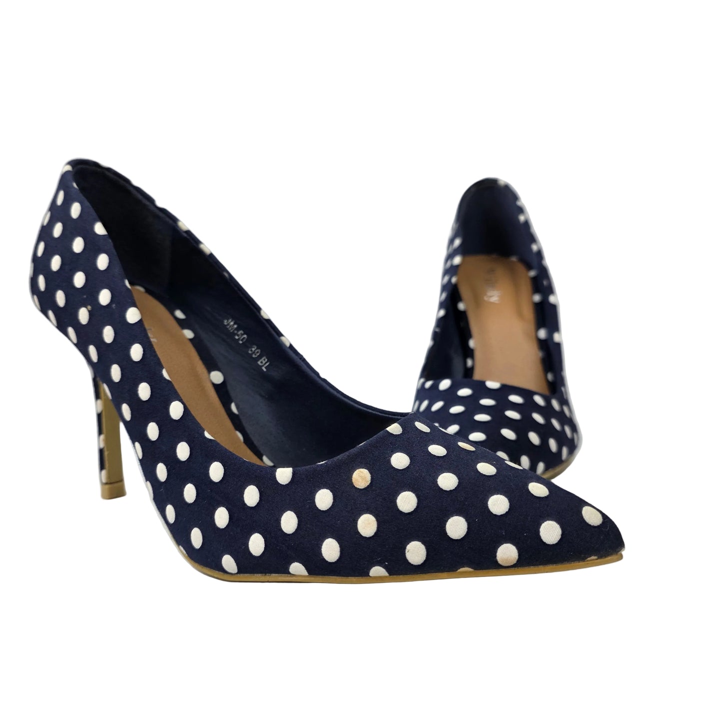 Zapatos de Salón Stiletto Azul Marino con Estampado de Lunares – Pasarela Concept