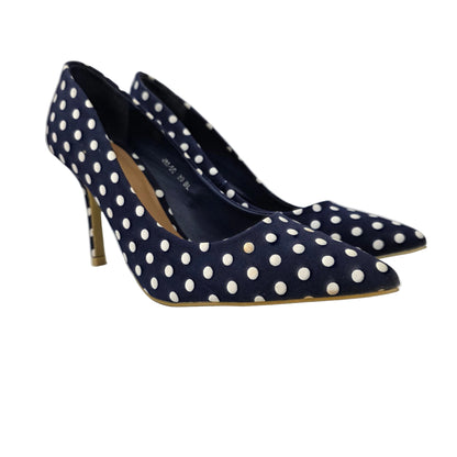 Zapatos de Salón Stiletto Azul Marino con Estampado de Lunares – Pasarela Concept