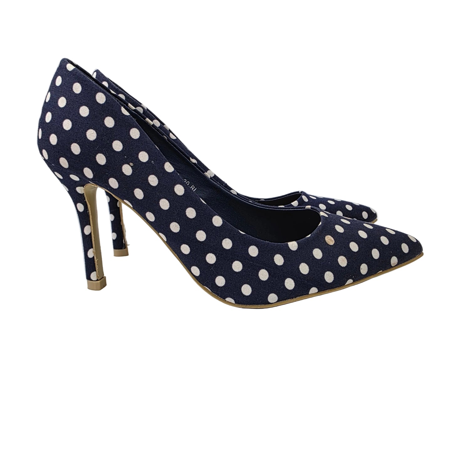 Zapatos de Salón Stiletto Azul Marino con Estampado de Lunares – Pasarela Concept