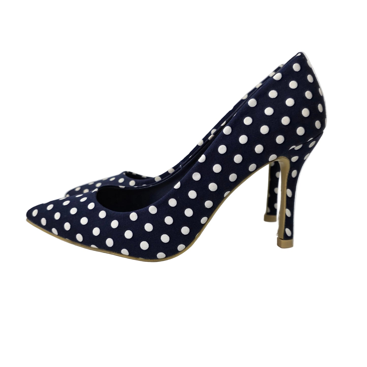 Zapatos de Salón Stiletto Azul Marino con Estampado de Lunares – Pasarela Concept