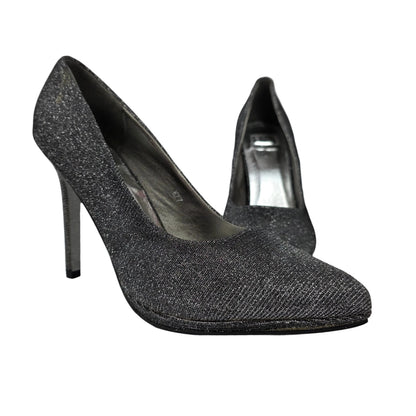 Zapatos de Salón Stiletto Plata Brillante con Suela de Glitter – Pasarela Concept