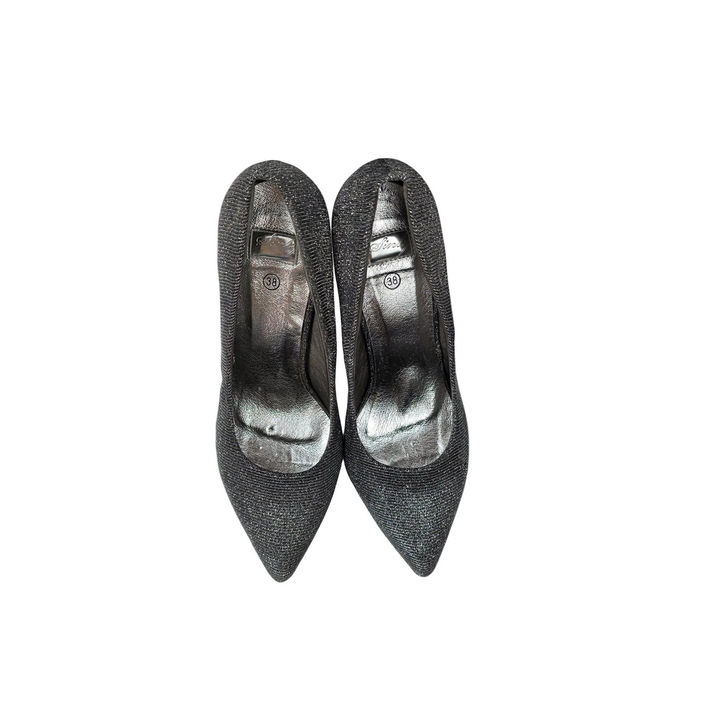 Zapatos de Salón Stiletto Plata Brillante con Suela de Glitter – Pasarela Concept