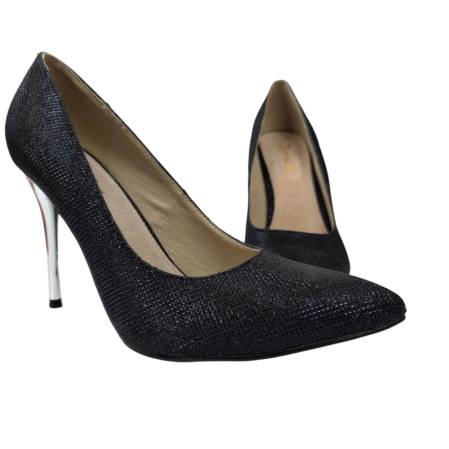 Zapatos de Salón Stiletto Negros con Tacón Cromado Plata – Pasarela Concept