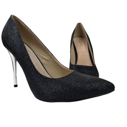 Zapatos de Salón Stiletto Negros con Tacón Cromado Plata – Pasarela Concept