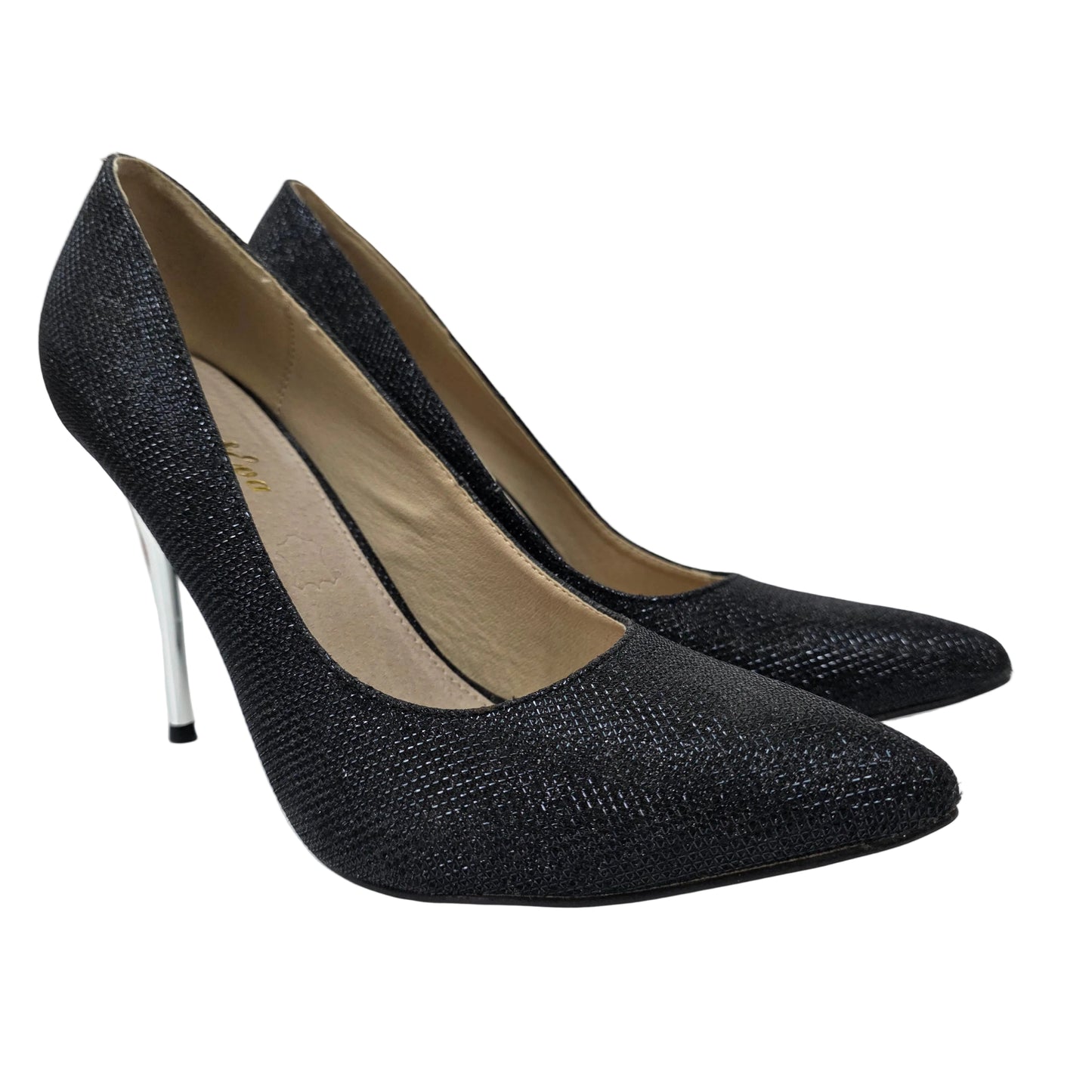 Zapatos de Salón Stiletto Negros con Tacón Cromado Plata – Pasarela Concept