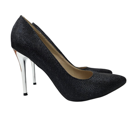 Zapatos de Salón Stiletto Negros con Tacón Cromado Plata – Pasarela Concept