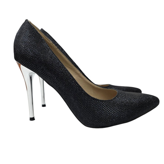 Zapatos de Salón Stiletto Negros con Tacón Cromado Plata – Pasarela Concept