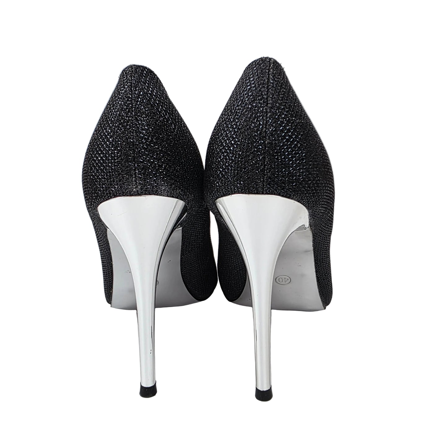 Zapatos de Salón Stiletto Negros con Tacón Cromado Plata – Pasarela Concept