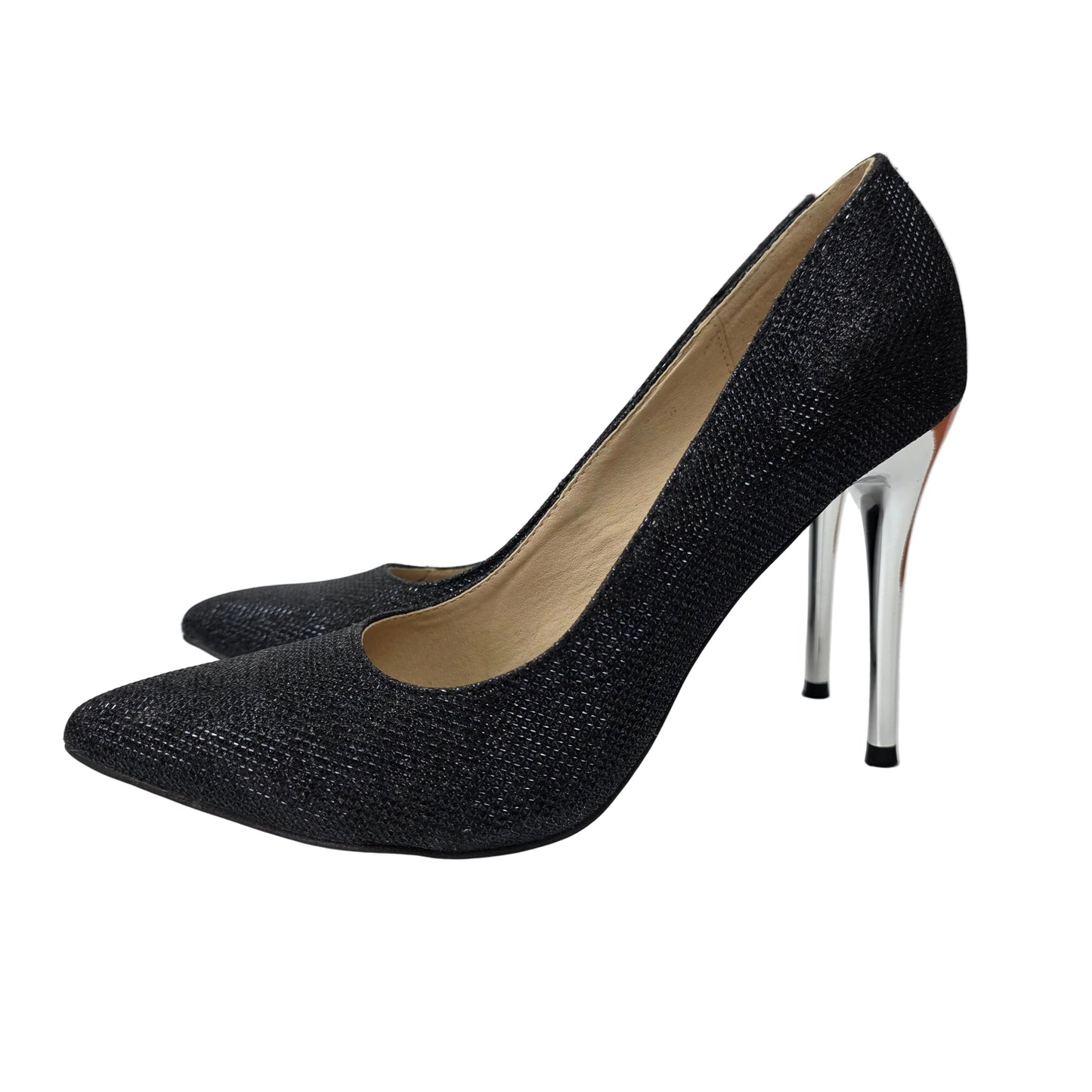 Zapatos de Salón Stiletto Negros con Tacón Cromado Plata – Pasarela Concept