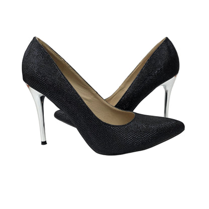 Zapatos de Salón Stiletto Negros con Tacón Cromado Plata – Pasarela Concept