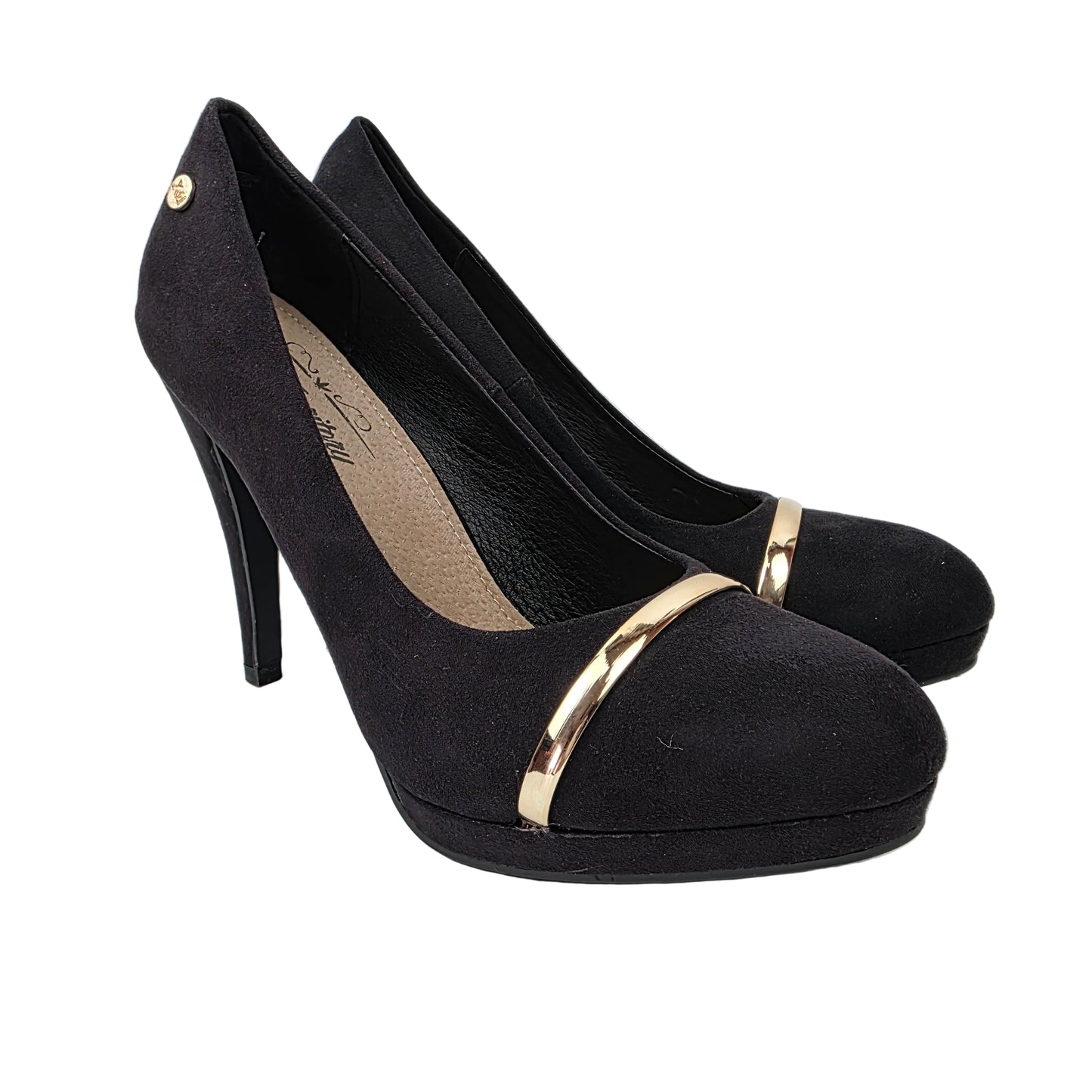 Zapatos de Salón Xti de Antelina Negra con Detalle Oro y Plataforma – Pasarela Concept