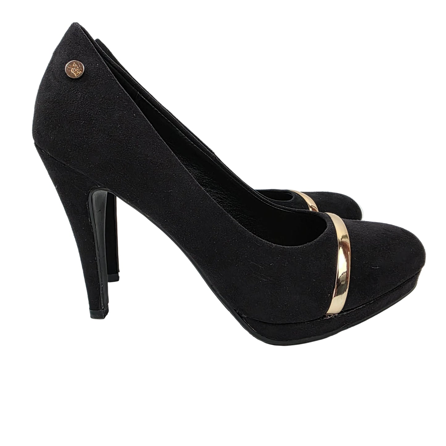 Zapatos de Salón Xti de Antelina Negra con Detalle Oro y Plataforma – Pasarela Concept