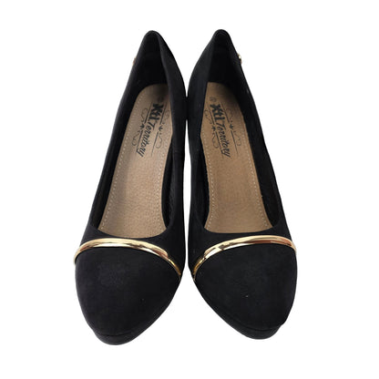 Zapatos de Salón Xti de Antelina Negra con Detalle Oro y Plataforma – Pasarela Concept