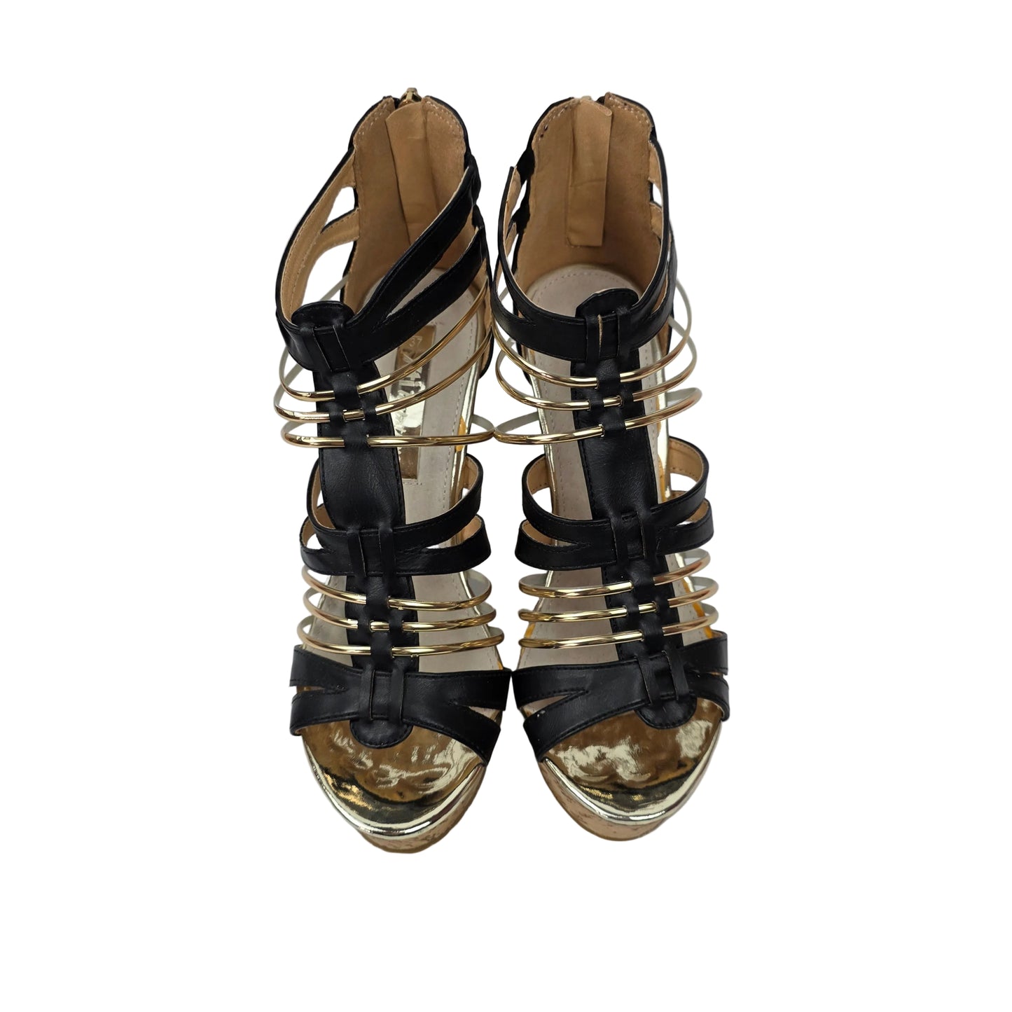 Sandalias de Cuña Xti Negras y Oro con Diseño de Tiras y Corcho – Pasarela Concept