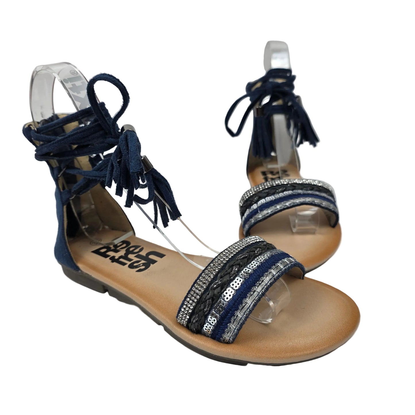 Sandalias Planas Boho con Cordoneras Refresh Color Azul – Pasarela Concept