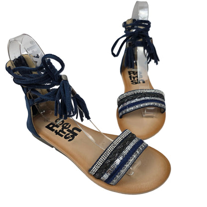Sandalias Planas Boho con Cordoneras Refresh Color Azul – Pasarela Concept