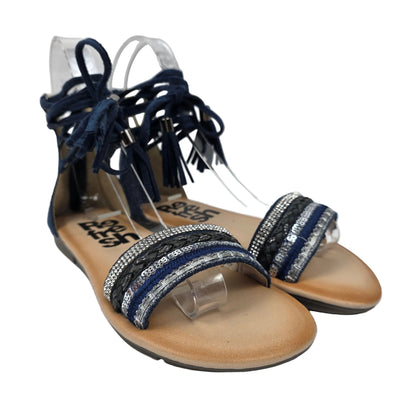 Sandalias Planas Boho con Cordoneras Refresh Color Azul – Pasarela Concept