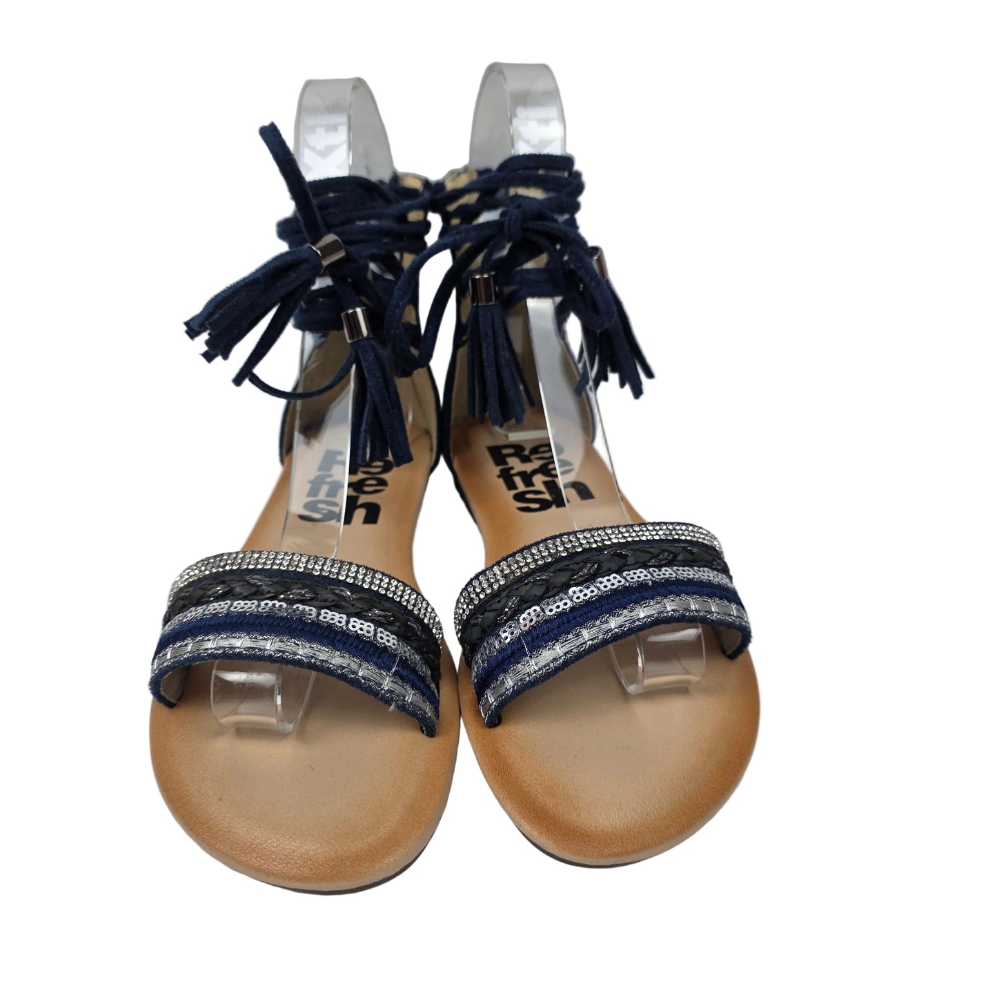Sandalias Planas Boho con Cordoneras Refresh Color Azul – Pasarela Concept