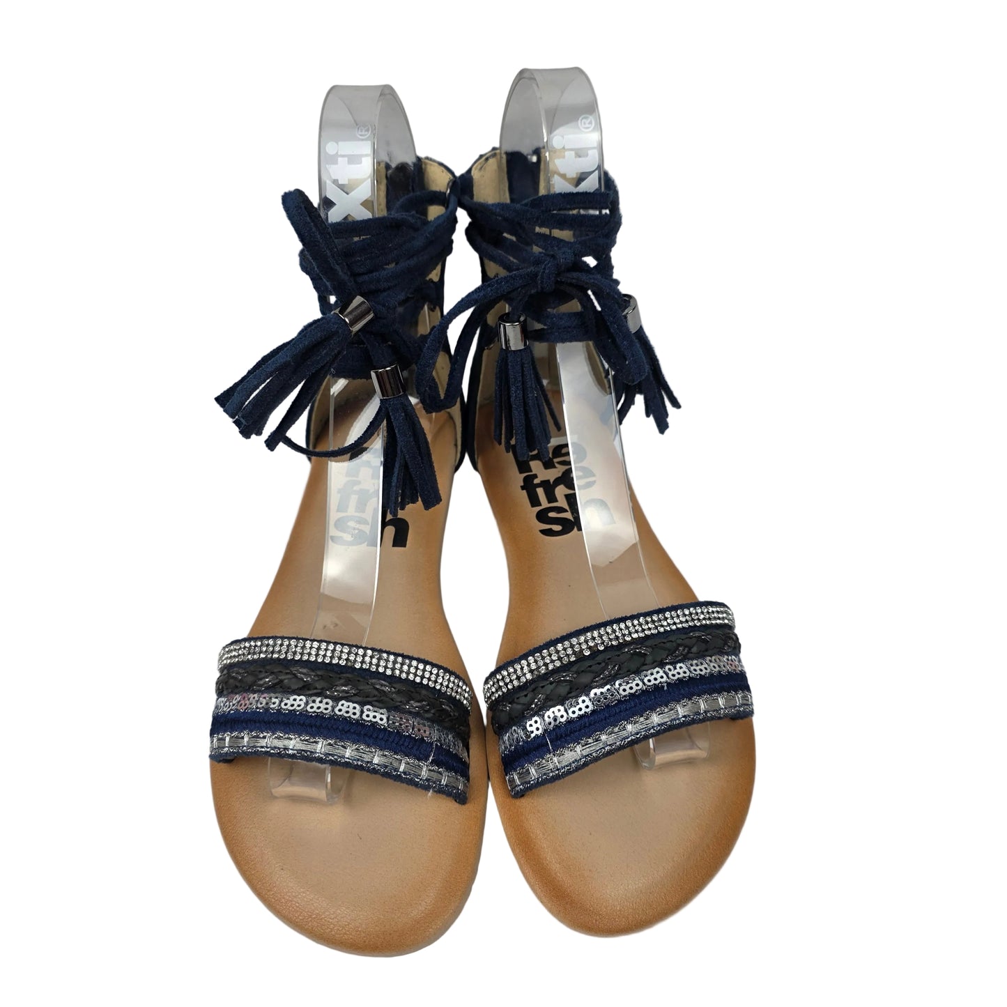 Sandalias Planas Boho con Cordoneras Refresh Color Azul – Pasarela Concept