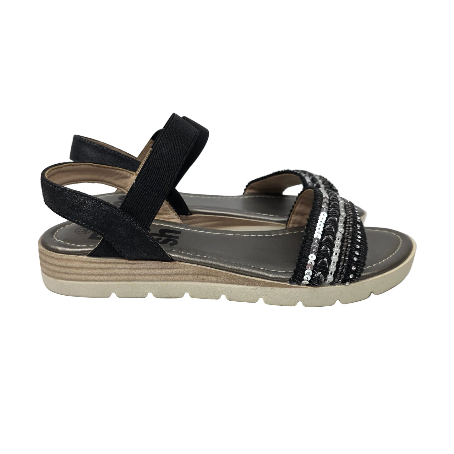 Sandalias con Elásticos y Lentejuelas Refresh Color Negro – Pasarela Concept