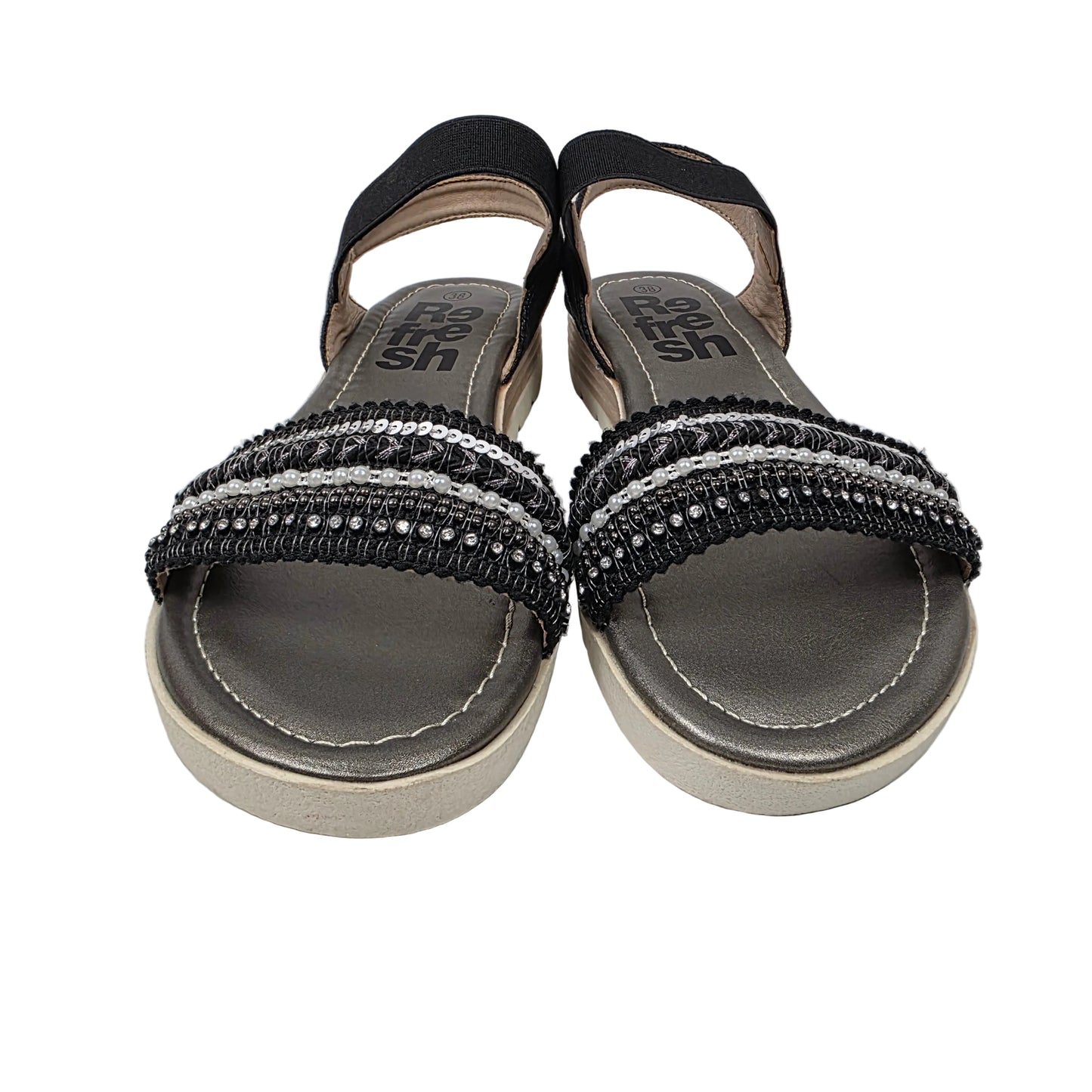 Sandalias con Elásticos y Lentejuelas Refresh Color Negro – Pasarela Concept