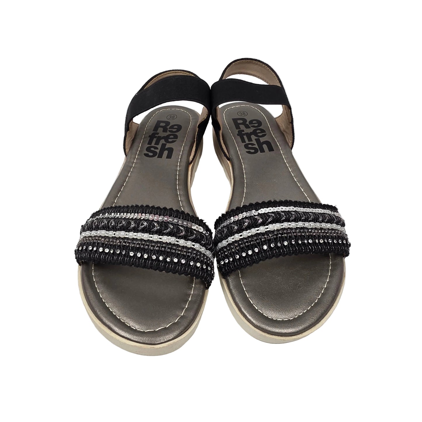 Sandalias con Elásticos y Lentejuelas Refresh Color Negro – Pasarela Concept