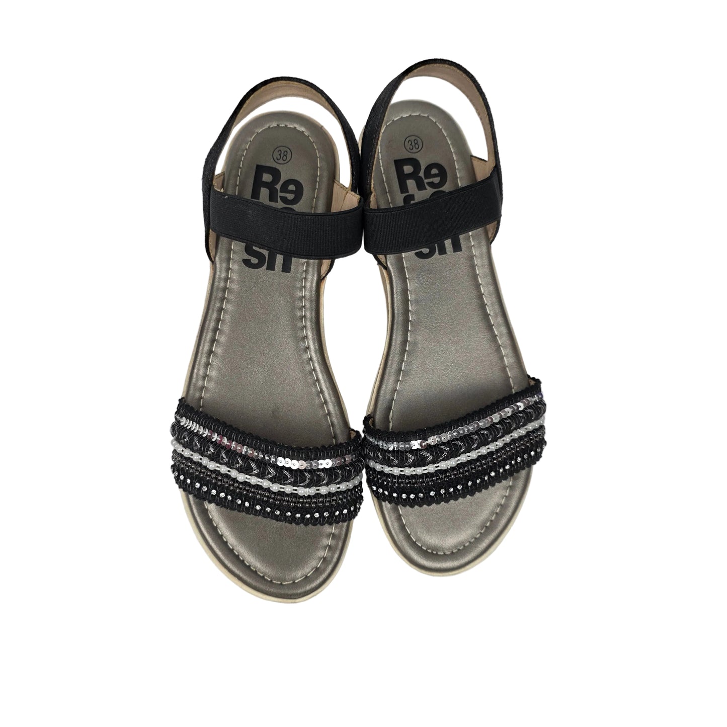 Sandalias con Elásticos y Lentejuelas Refresh Color Negro – Pasarela Concept