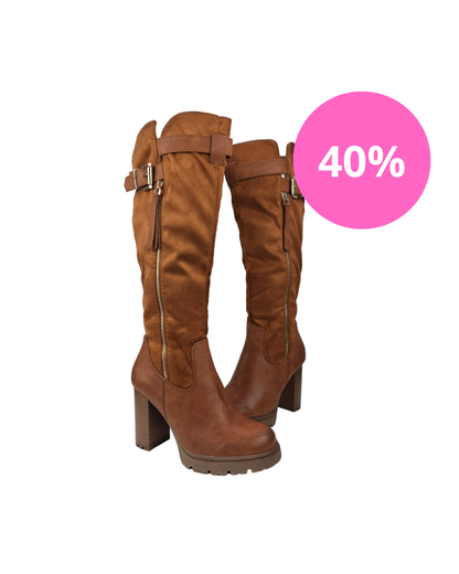 Bota Alta Tacón Camel