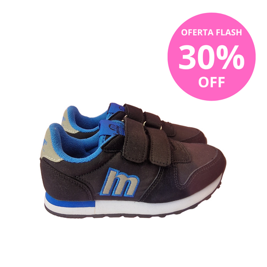 Zapatilla Infantil Velcro Mustang Negro/Azul