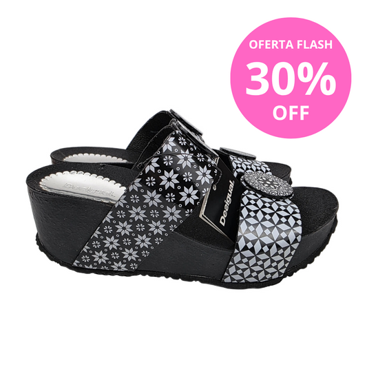 Sandalia de Cuña Desigual Luxury Alhambra Blanco y Negro - Pasarela Concept