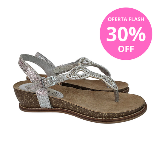 Sandalia de Dedo Joya Carmela en Piel Plata con Strass
