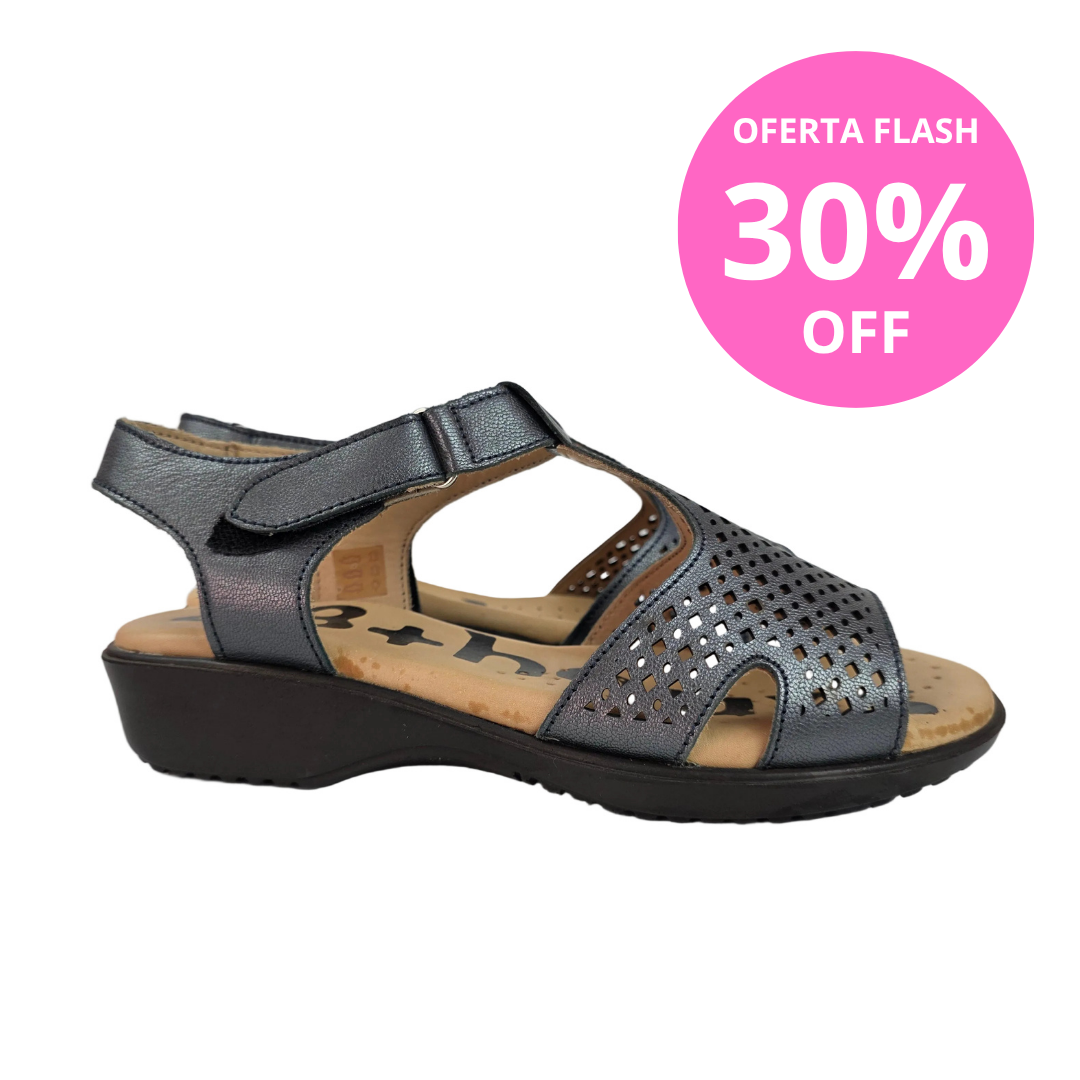 Sandalias 48 Horas de Piel Azul Metalizado con Plantilla de Gel