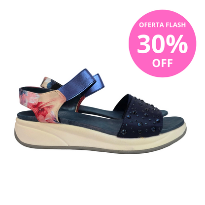Sandalias Joya Pasarela Concept Azules con Strass y Estampado Floral