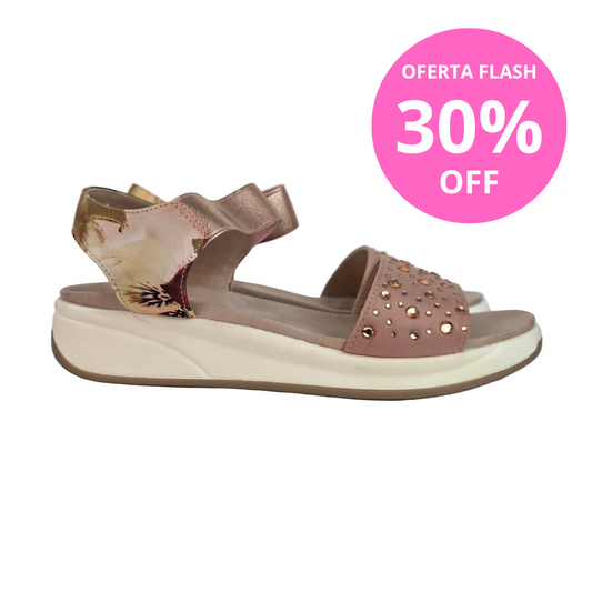 Sandalias Joya Pasarela Concept Rosa Maquillaje con Strass y Estampado Floral