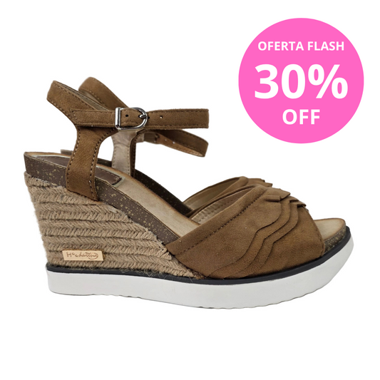 Sandalias de Cuña Pasarela Concept Cuero con Volantes y Plantilla de Piel