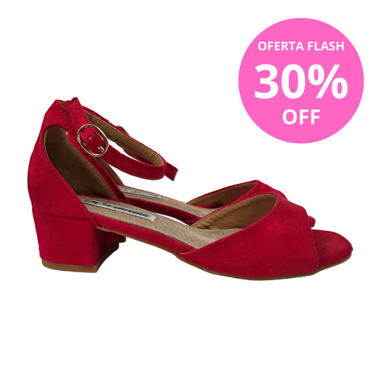 Sandalias de Tacón Pasarela Concept Rojas en Antelina con Pulsera al Tobillo