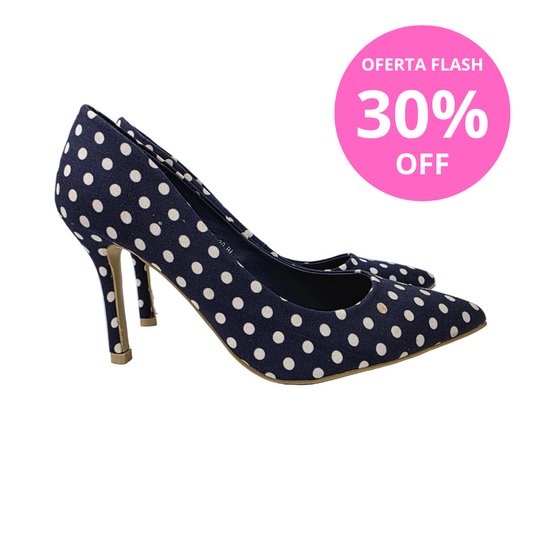 Zapatos de Salón Stiletto Azul Marino con Estampado de Lunares – Pasarela Concept