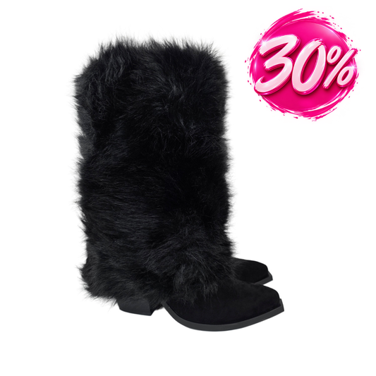 Bota Alta Pelo Efecto Peluche Negra – Pasarela Concept