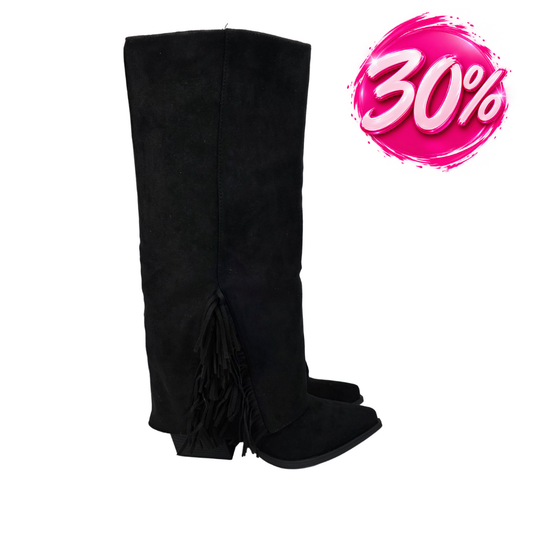 Bota Alta Campera con Flecos Negra – Pasarela Concept