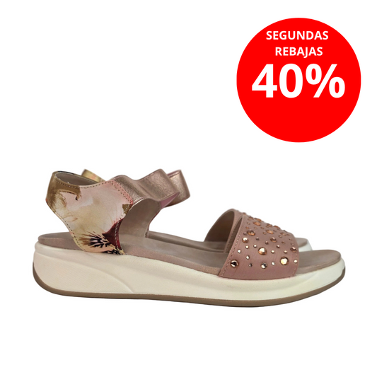 Sandalias Joya Pasarela Concept Rosa Maquillaje con Strass y Estampado Floral
