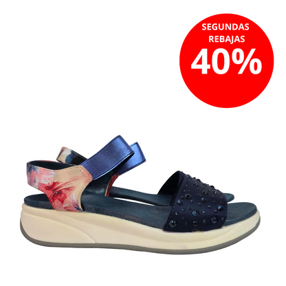 Sandalias Joya Pasarela Concept Azules con Strass y Estampado Floral