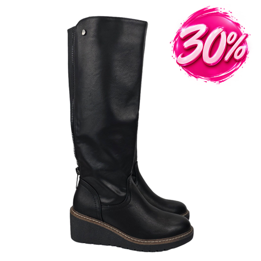 Bota Alta Cuña Cremallera Trasera Negra – Pasarela Concept