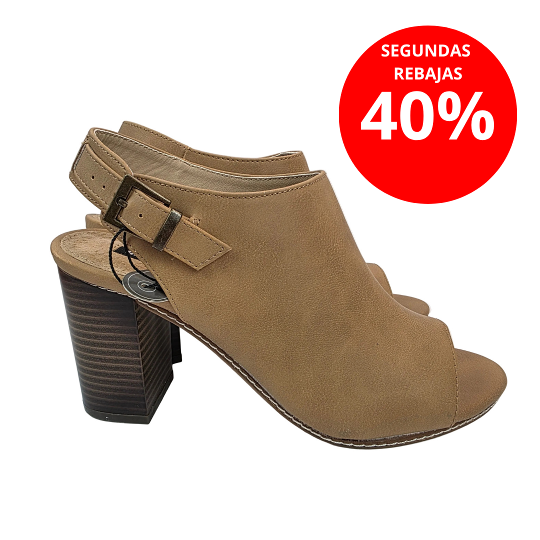 Sandalia Peep-Toe Mustang en Cuero con Tacón Bloque de 8cm