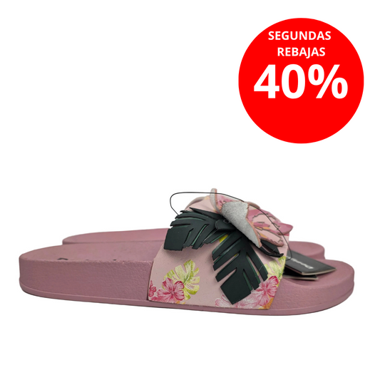 Sandalia Pala Desigual Rosa con Flores Tropicales y Relieve 3D