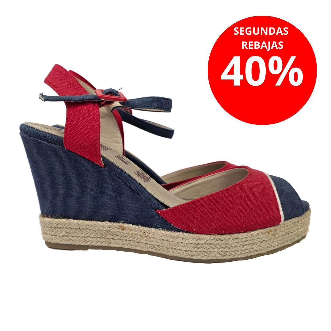 Sandalia de Cuña Pasarela Concept Náutica - Rojo y Marino con Plantilla de Piel