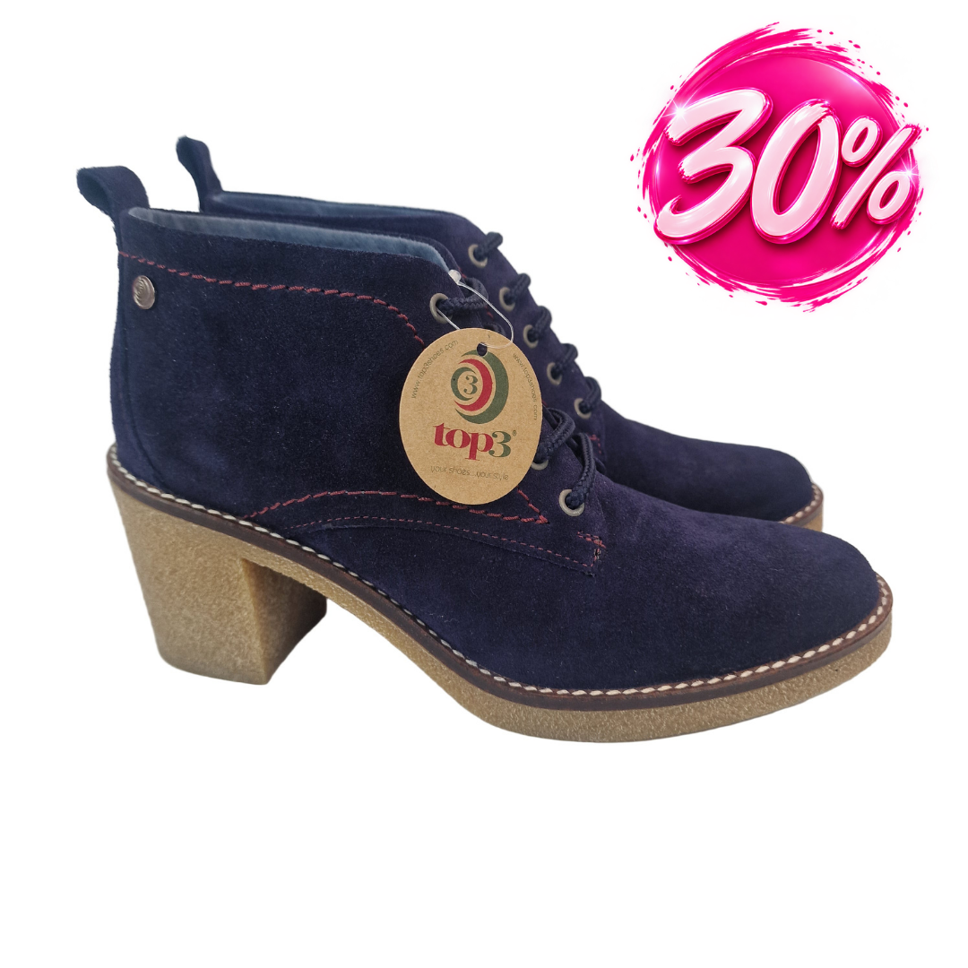 Botín Serraje Cordones Top 3 Azul Marino