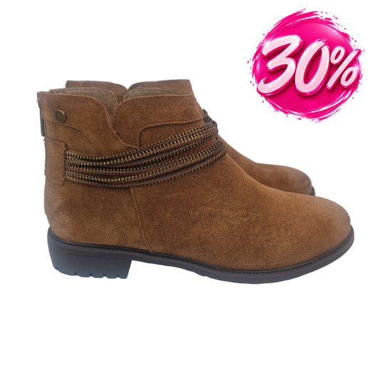 Botín Serraje Cremalleras Carmela Camel