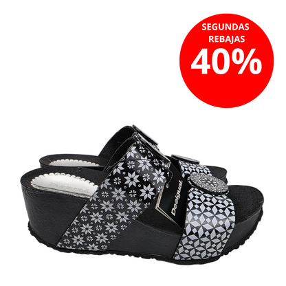 Sandalia de Cuña Desigual Luxury Alhambra Blanco y Negro - Pasarela Concept